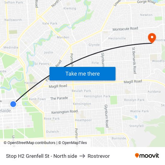 Stop H2 Grenfell St - North side to Rostrevor map