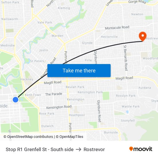 Stop R1 Grenfell St - South side to Rostrevor map