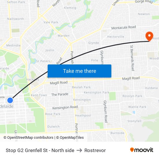 Stop G2 Grenfell St - North side to Rostrevor map