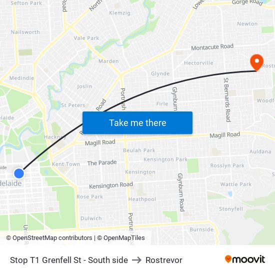 Stop T1 Grenfell St - South side to Rostrevor map