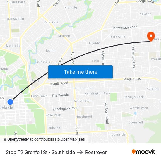 Stop T2 Grenfell St - South side to Rostrevor map