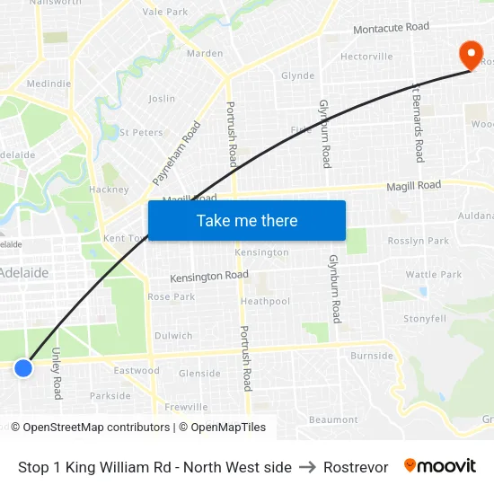 Stop 1 King William Rd - North West side to Rostrevor map