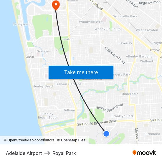 Adelaide Airport to Royal Park map