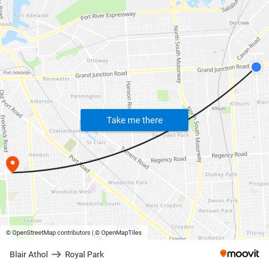 Blair Athol to Royal Park map