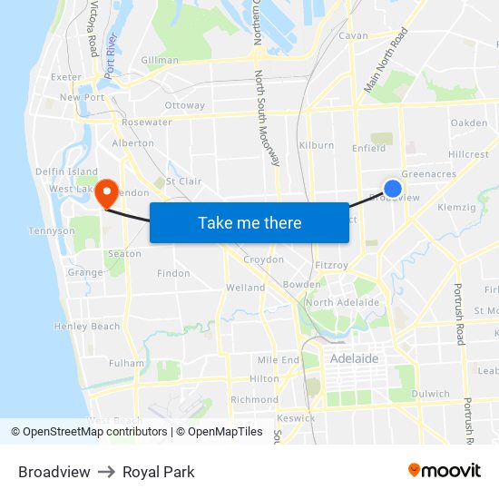 Broadview to Royal Park map