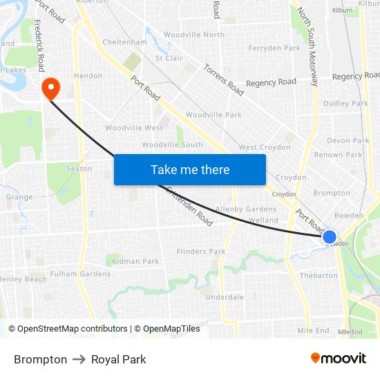 Brompton to Royal Park map