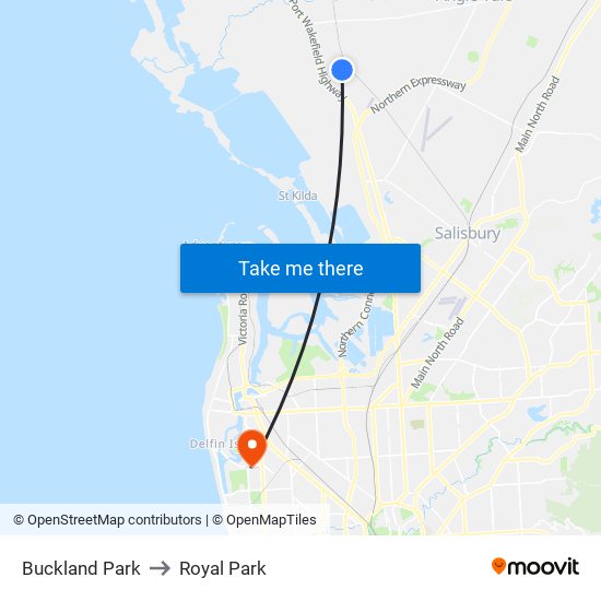 Buckland Park to Royal Park map