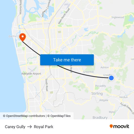 Carey Gully to Royal Park map