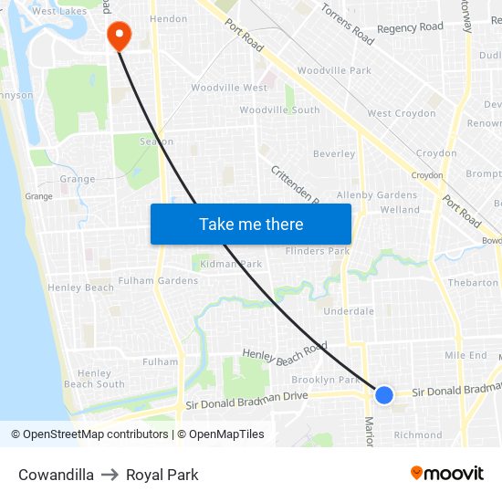 Cowandilla to Royal Park map