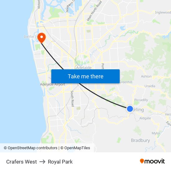 Crafers West to Royal Park map