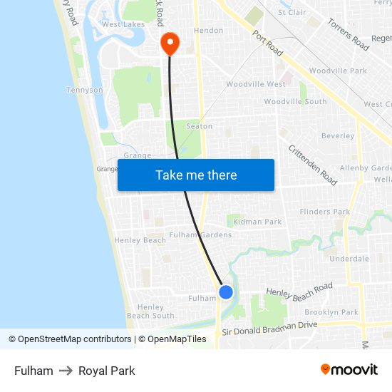 Fulham to Royal Park map