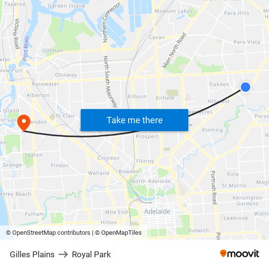 Gilles Plains to Royal Park map