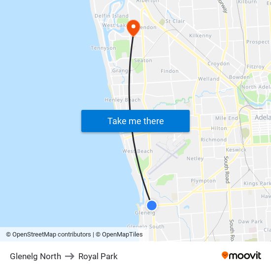 Glenelg North to Royal Park map