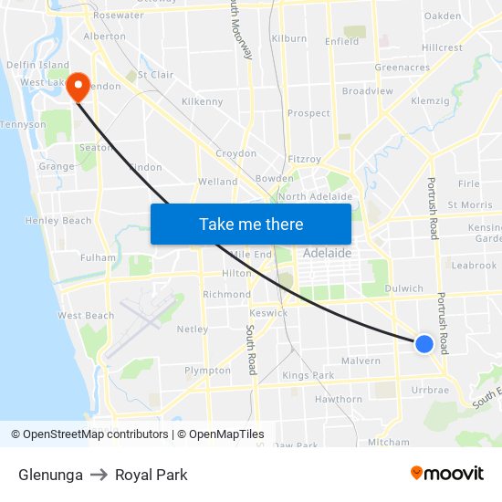 Glenunga to Royal Park map