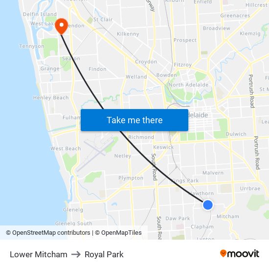 Lower Mitcham to Royal Park map