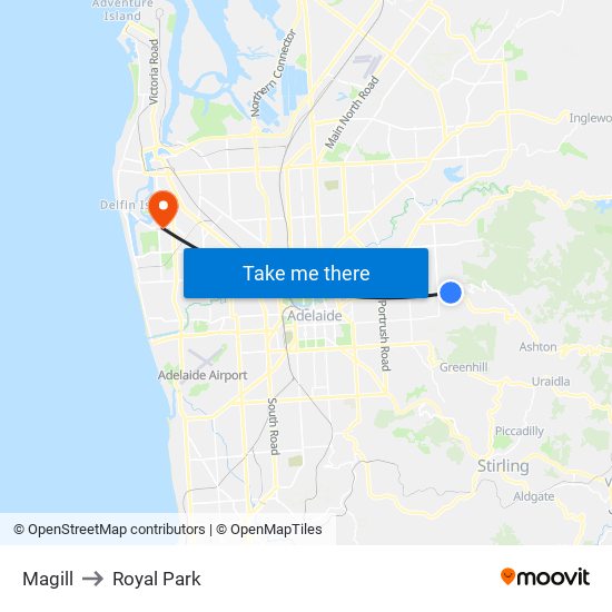 Magill to Royal Park map