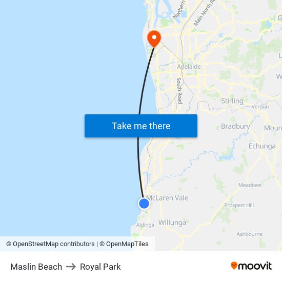 Maslin Beach to Royal Park map