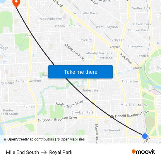 Mile End South to Royal Park map