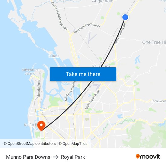 Munno Para Downs to Royal Park map