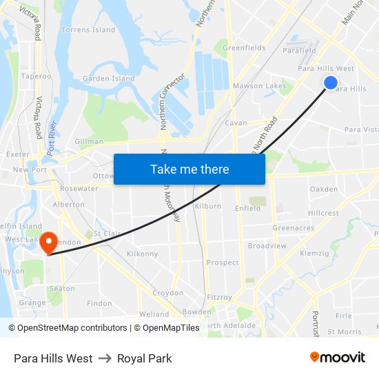 Para Hills West to Royal Park map