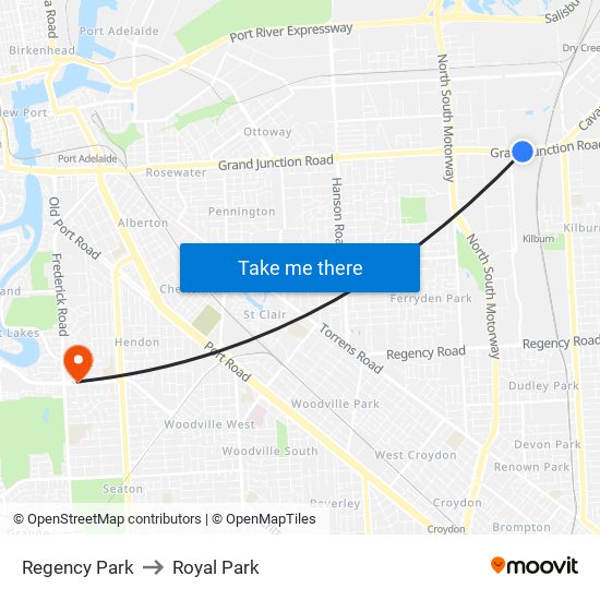 Regency Park to Royal Park map