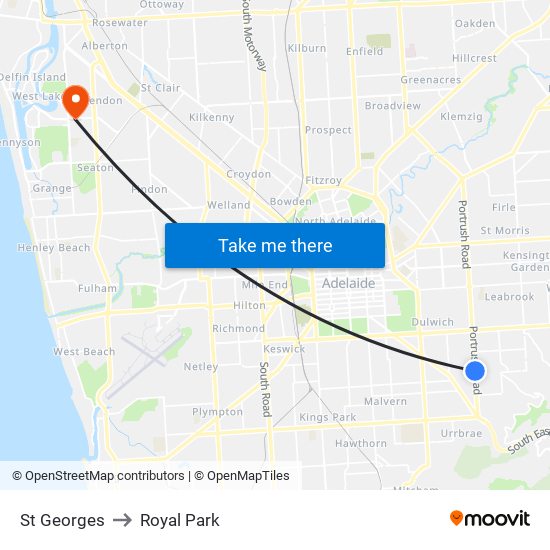 St Georges to Royal Park map