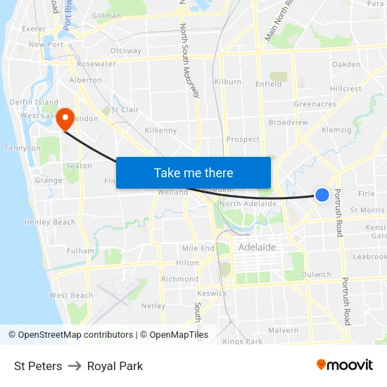 St Peters to Royal Park map