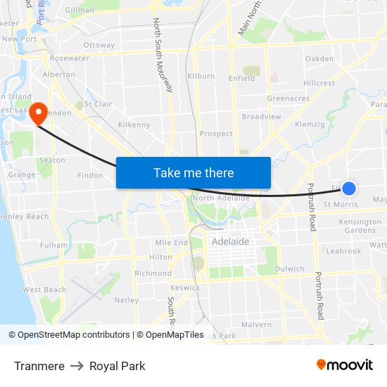 Tranmere to Royal Park map