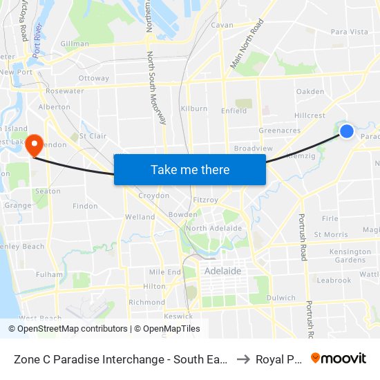 Zone C Paradise Interchange - South East side to Royal Park map