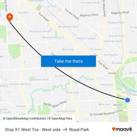 Stop X1 West Tce - West side to Royal Park map