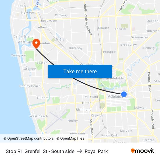 Stop R1 Grenfell St - South side to Royal Park map