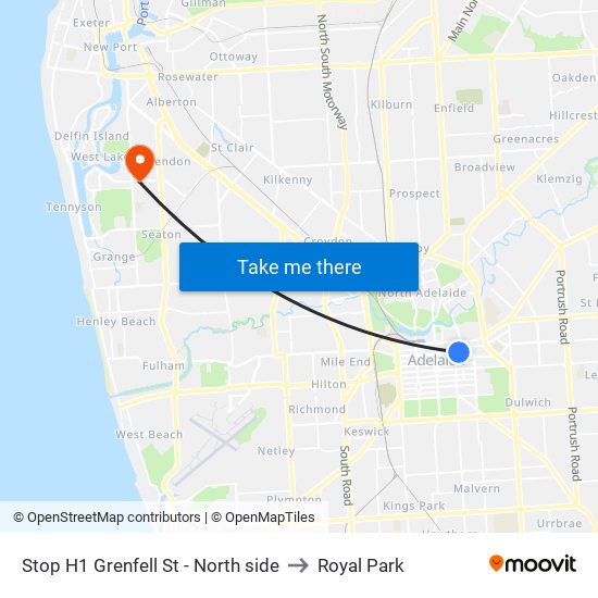 Stop H1 Grenfell St - North side to Royal Park map