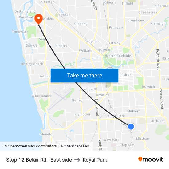 Stop 12 Belair Rd - East side to Royal Park map