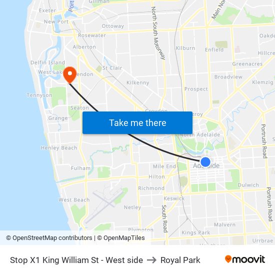 Stop X1 King William St - West side to Royal Park map