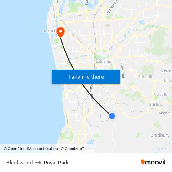 Blackwood to Royal Park map