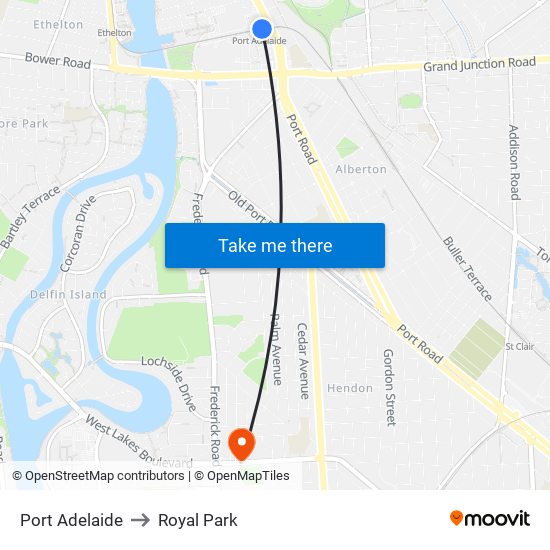 Port Adelaide to Royal Park map