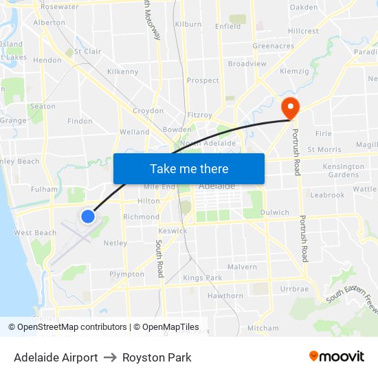 Adelaide Airport to Royston Park map