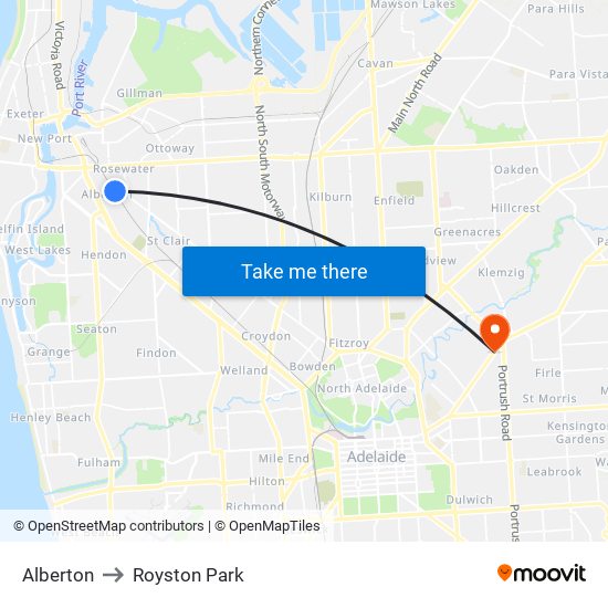 Alberton to Royston Park map