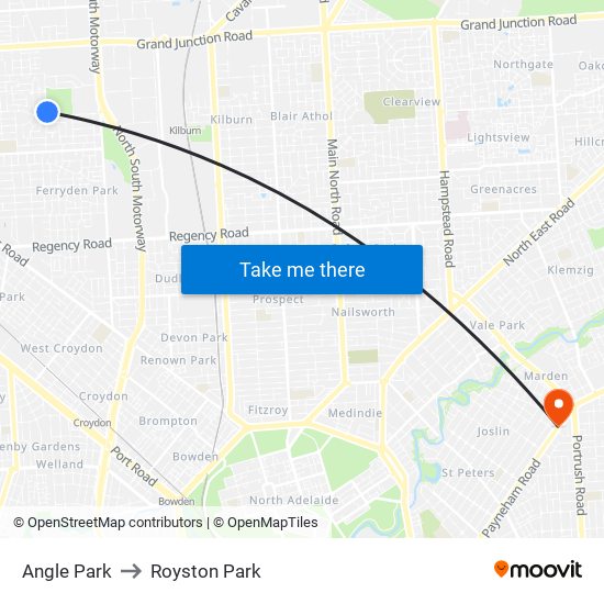 Angle Park to Royston Park map