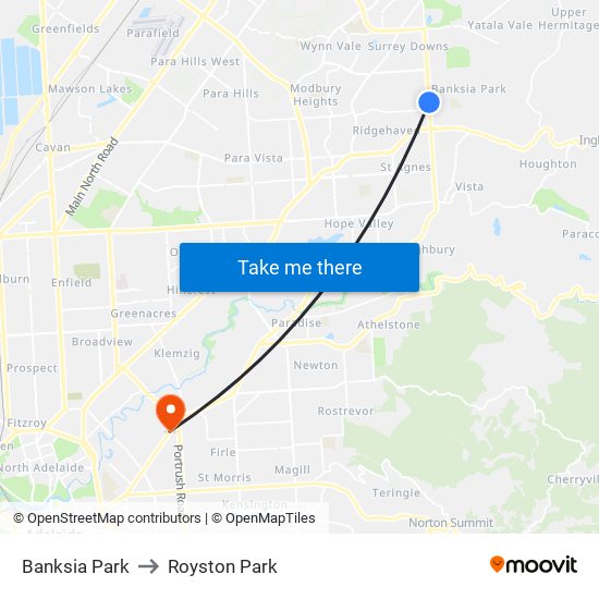 Banksia Park to Royston Park map