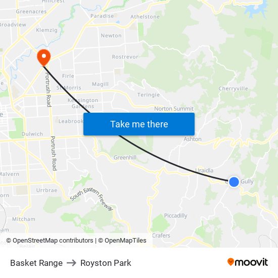 Basket Range to Royston Park map