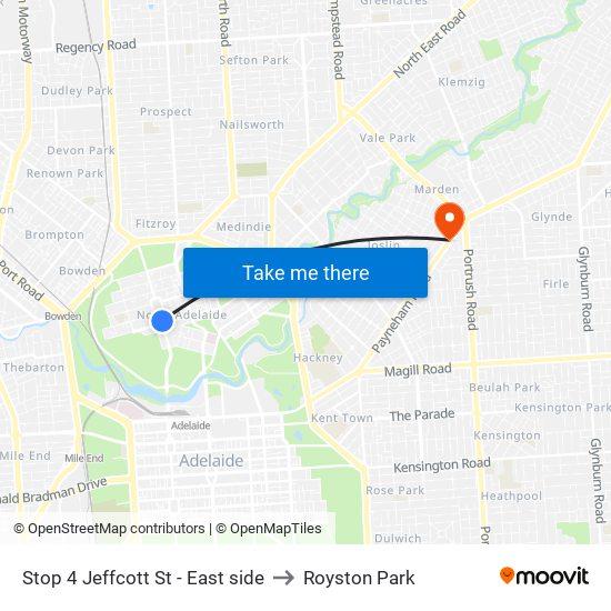 Stop 4 Jeffcott St - East side to Royston Park map