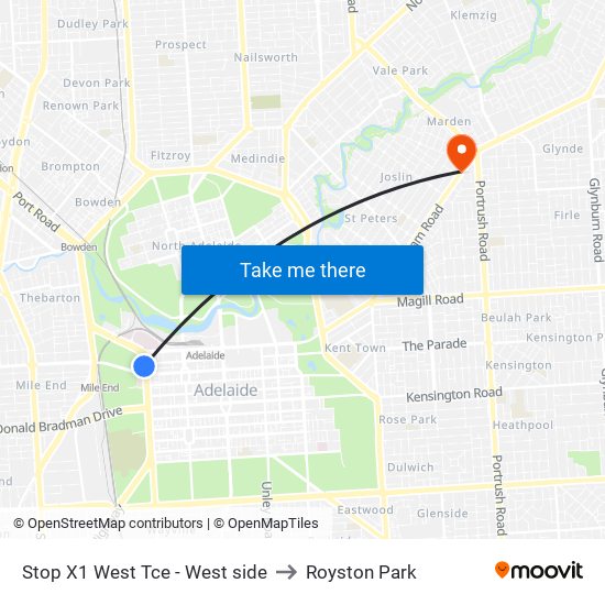 Stop X1 West Tce - West side to Royston Park map