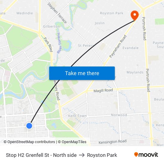 Stop H2 Grenfell St - North side to Royston Park map