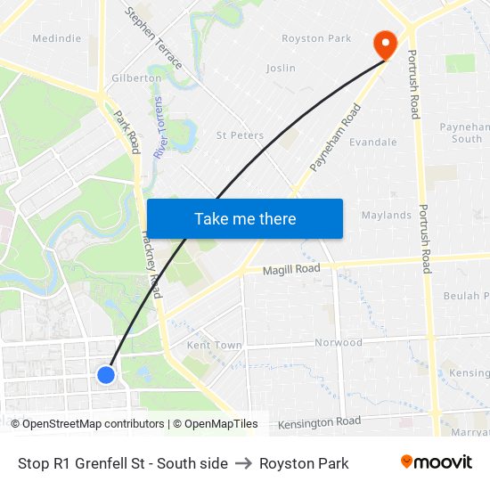 Stop R1 Grenfell St - South side to Royston Park map