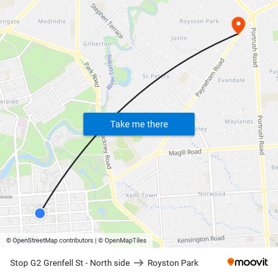 Stop G2 Grenfell St - North side to Royston Park map