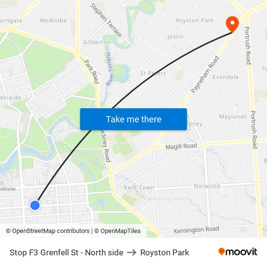 Stop F3 Grenfell St - North side to Royston Park map