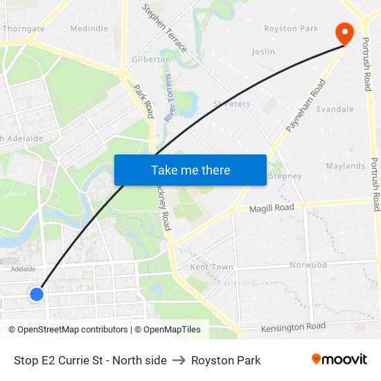 Stop E2 Currie St - North side to Royston Park map