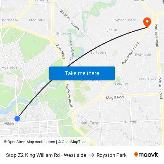 Stop Z2 King William Rd - West side to Royston Park map