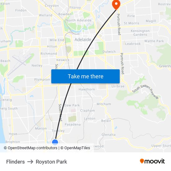 Flinders to Royston Park map